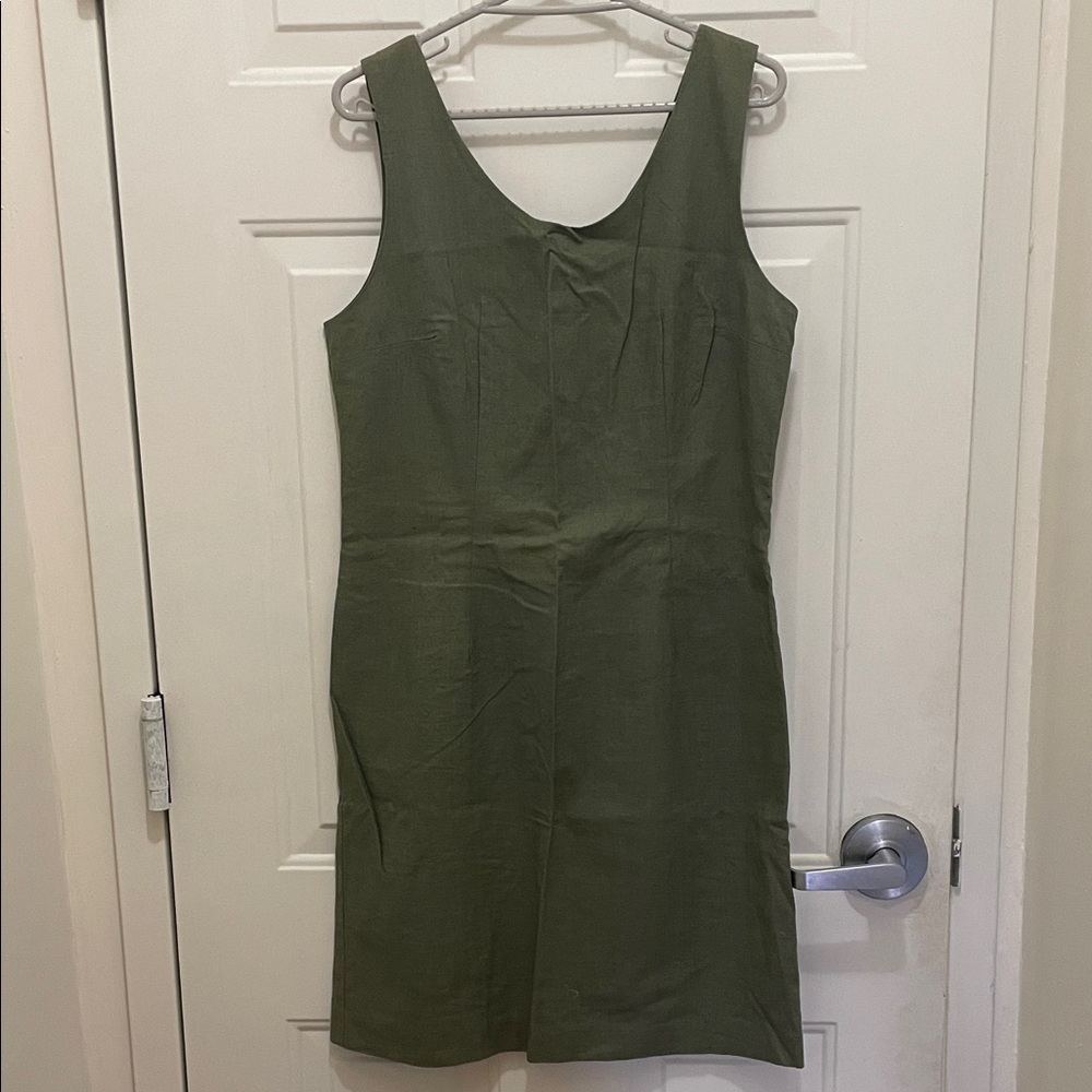 STYLEWORKS:OliveLined Linenblend Green Dress,Size14.Alsoavailable inRustSize 12.